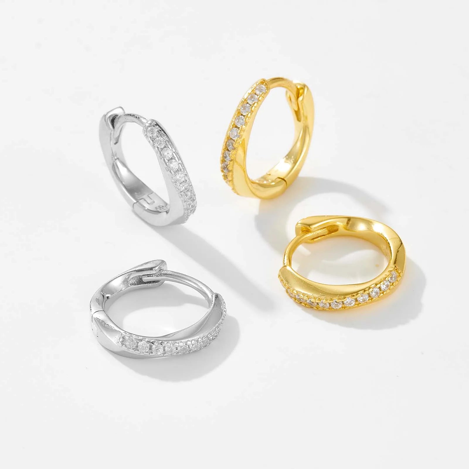 925 Sterling Silver Zircon Huggie Earrings