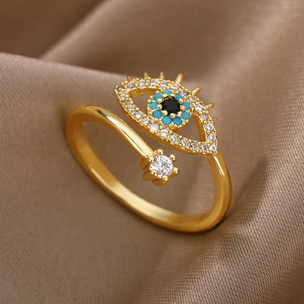 Golden Evil Eye Zircon Ring
